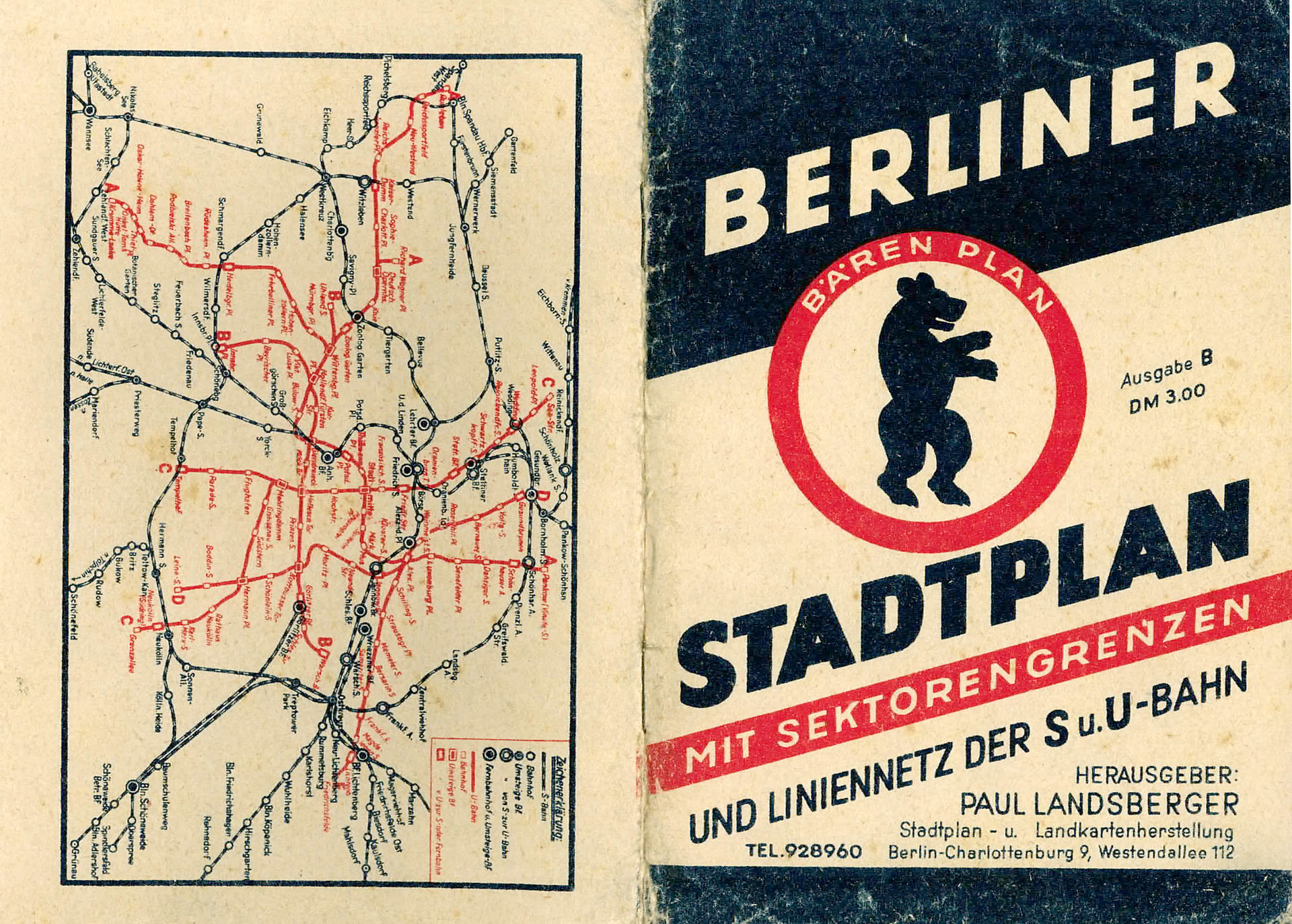 Berliner Stadtplan mit Sektorengrenzen - Paul  Landsberger Stadtplan- und Landkartenherstellung